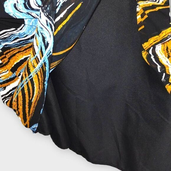 Nine West Womens Dress Sz 14 Pleated‎ Mod 70s Trend Style Chiffon Swirl Black - Picture 10 of 12